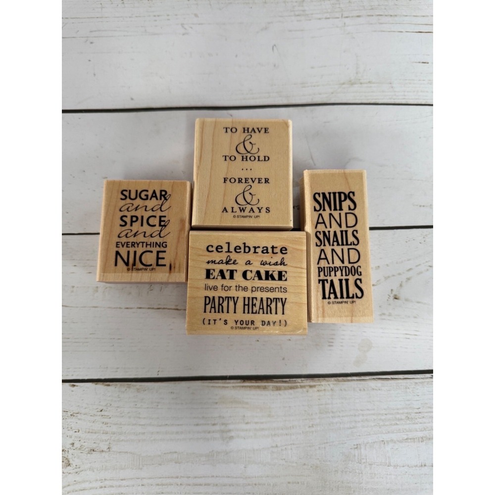 Stampin Up‎ Everything Nice Wood Mounted Stamp Set of 4 Wedding Birthday Baby